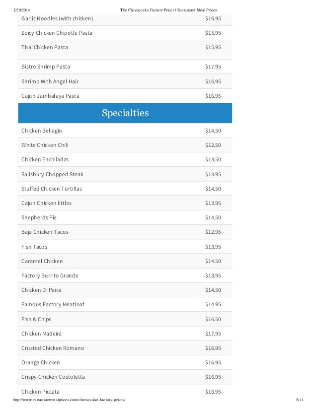 The Cheesecake Factory prices