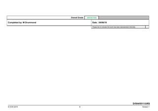D/504/0511/URS
© OCR 2015 8 Version 1
Overall Grade DISTINCTION
Completed by: M Drummond Date : 04/06/18
Please tick to indicate this work has been standardised internally
 