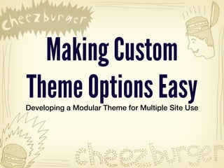 Making Custom
Theme Options Easy
Developing a Modular Theme for Multiple Site Use
 