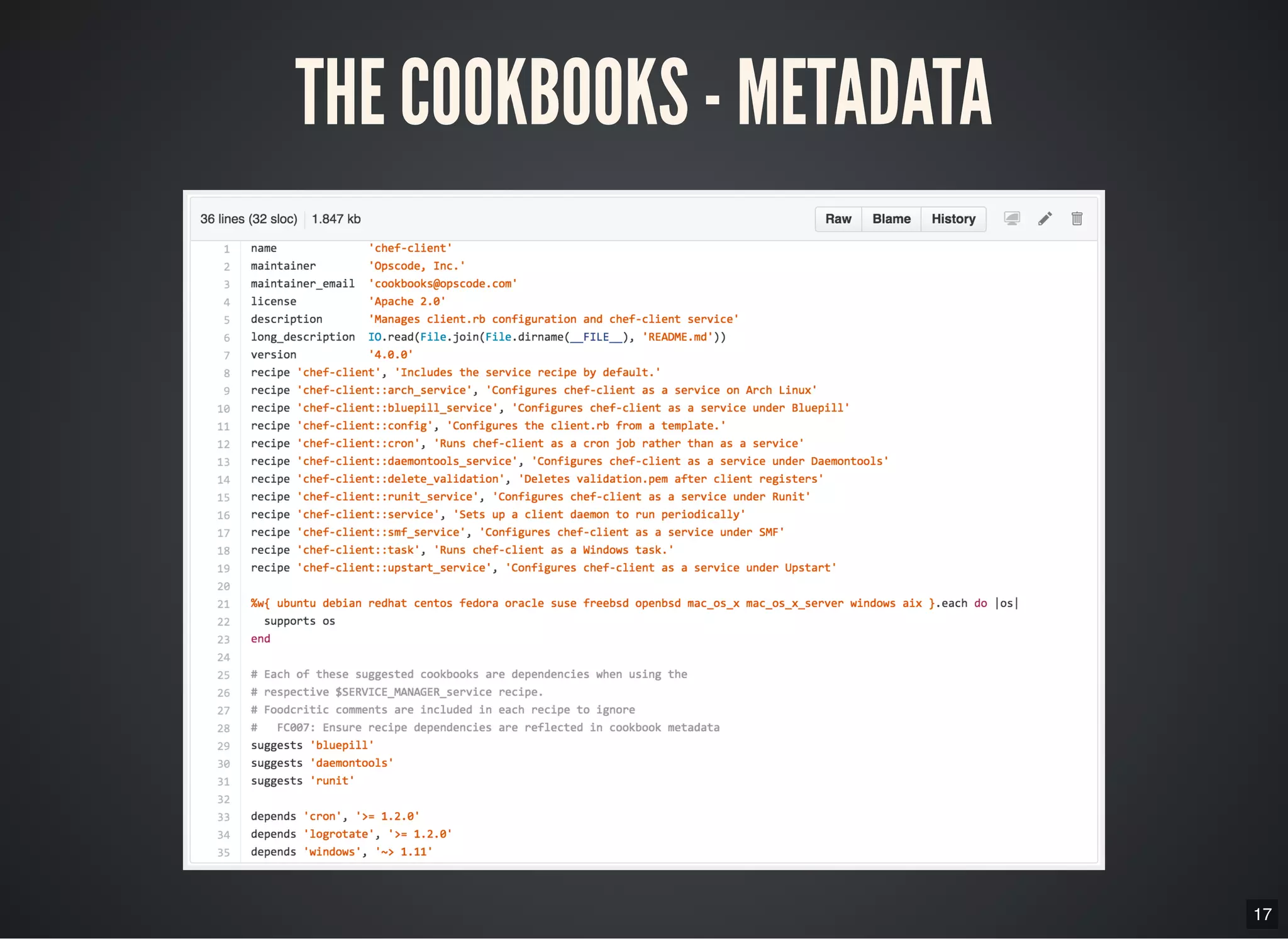 17
THE COOKBOOKS - METADATA
 