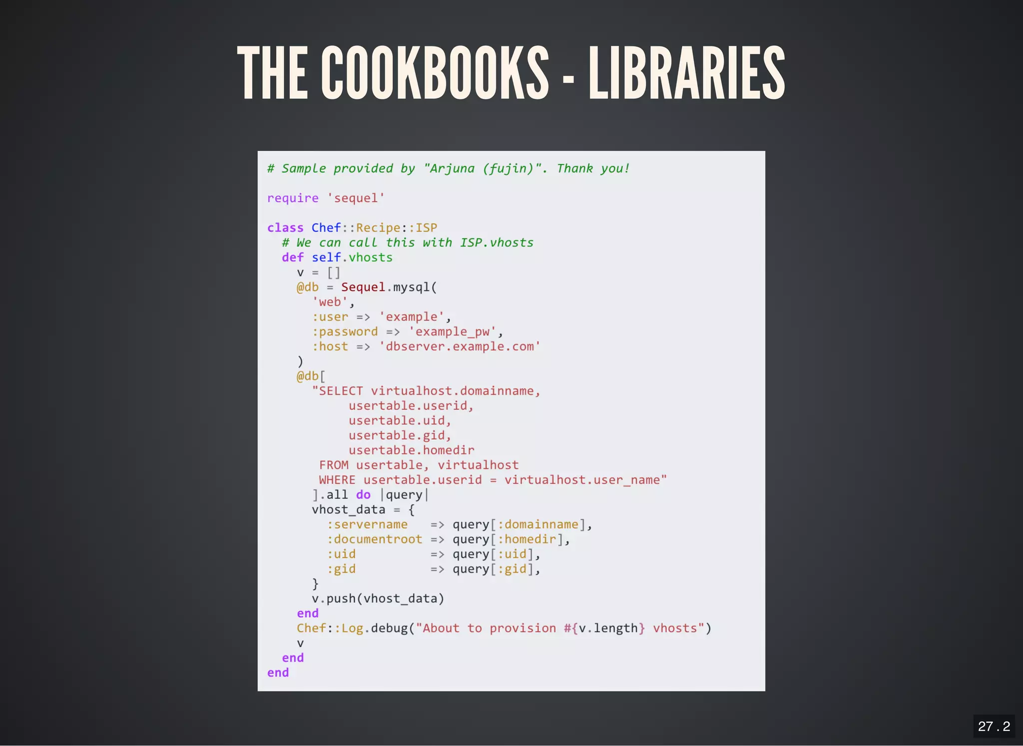 27 . 2
THE COOKBOOKS - LIBRARIES
 