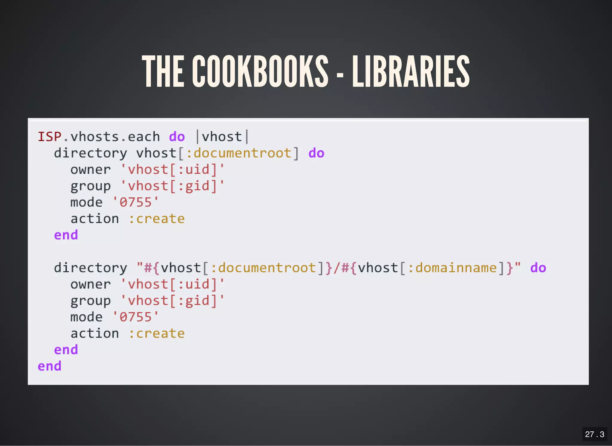 27 . 3
THE COOKBOOKS - LIBRARIES
 