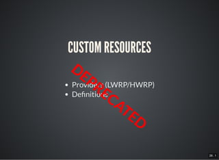 26 . 1
CUSTOM RESOURCES
Providers (LWRP/HWRP)
De nitions
DEPRECATED
 