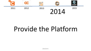 2011 2012 20152013
2014
Provide the Platform
@ablythe
 