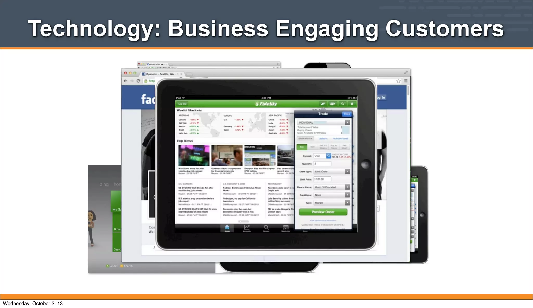 Technology: Business Engaging Customers
Wednesday, October 2, 13
 