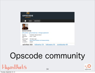 Opscode community
34
Thursday, September 19, 13
 