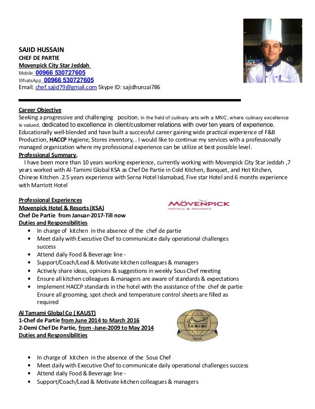 chef sajid cv chef de partie resumes