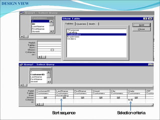 Sort sequence  Selection criteria  DESIGN VIEW  