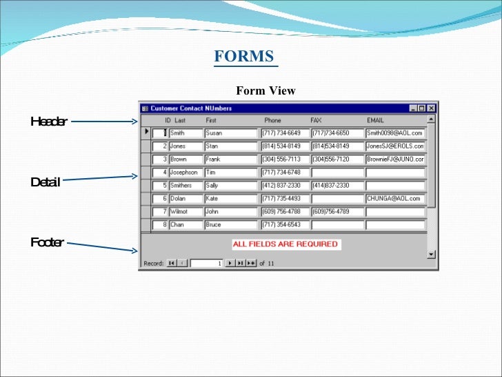 ms access ppt form header access