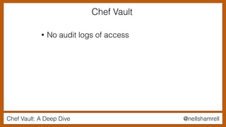 Chef Vault: A Deep Dive @nellshamrell
• No audit logs of access
Chef Vault
 