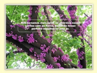 Nos tornamos mais belos ao abrirmos nosso
  sorriso com as flores, deixando nosso
        perfume espalhar-se pelo ar.
 