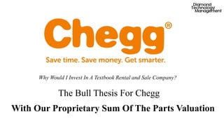 The Bull Thesis For Chegg
With Our Proprietary Sum Of The Parts Valuation
Why Would I Invest In A Textbook Rental and Sale Company?
 