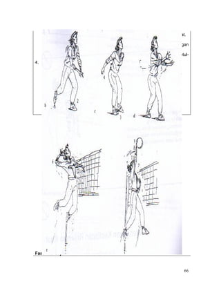 adalah langkah kanan 7. Sentuh        bola   di   tangan yang kuat.
   dan rapat dengan kiri      hadapan bahu yang 11. Sentuh          dengan
   untuk melompat.            memukul.               lengan yang betul-
4. Tangan menghayun ke 8. Sentuh dengan tumit        betul lurus.
   belakang       sekuarng-   tapak tangan yang

   kurangnya pada paras       terbuka.

   pinggang.




Fasa Ikut Lajak



                                                                        66
 