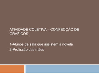 ATIVIDADE COLETIVA – CONFECÇÃO DE
GRÁFICOS

1-Alunos da sala que assistem a novela
2-Profissão das mães
 