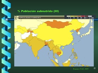 % Población subnutrida (III) Fuente: FAO, 2009 