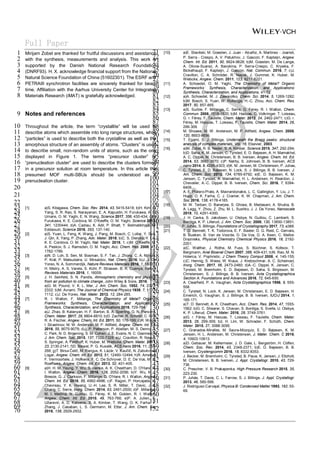 Full Paper
Mirijam Zobel are thanked for fruitful discussions and assistance
1
with the synthesis, measurements and analysis. This work is
2
supported by the Danish National Research Foundation
3
(DNRF93). H. X. acknowledge financial support from the National
4
Natural Science Foundation of China (51602301). The ESRF and
5
PETRAIII synchrotron facilities are sincerely thanked for beam
6
time. Affiliation with the Aarhus University Center for Integrated
7
Materials Research (iMAT) is gratefully acknowledged.
8
Notes and references
9
Throughout the article, the term “crystallite” will be used to
10
describe atoms which assemble into long range structures, while
11
“particles” is used to describe both the crystalline as well as the
12
amorphous structure of an assembly of atoms. “Clusters” is used
13
to describe small, non-random units of atoms, such as the one
14
displayed in Figure 1. The terms “precursor cluster” or
15
“prenucleation cluster” are used to describe the clusters formed
16
in a precursor solution at room temperature. In this article the
17
presumed MOF multi-SBUs should be understood as a
18
prenucleation cluster.
19
20
21
22
[1] a)S. Kitagawa, Chem. Soc. Rev. 2014, 43, 5415-5418; b)H. Kim, S.
23
Yang, S. R. Rao, S. Narayanan, E. A. Kapustin, H. Furukawa, A. S.
24
Umans, O. M. Yaghi, E. N. Wang, Science 2017, 356, 430-434; c)H.
25
Furukawa, K. E. Cordova, M. O’Keeffe, O. M. Yaghi, Science 2013,
26
341, 1230444; d)A. Cadiau, K. Adil, P. Bhatt, Y. Belmabkhout, M.
27
Eddaoudi, Science 2016, 353, 137-140.
28
[2] a)S. Yuan, L. Feng, K. Wang, J. Pang, M. Bosch, C. Lollar, Y. Sun,
29
J. Qin, X. Yang, P. Zhang, Adv. Mater. 2018; b)C. S. Diercks, Y. Liu,
30
K. E. Cordova, O. M. Yaghi, Nat. Mater. 2018, 1; c)M. O’Keeffe, M.
31
A. Peskov, S. J. Ramsden, O. M. Yaghi, Acc. Chem. Res. 2008, 41,
32
1782-1789.
33
[3] a)N. D. Loh, S. Sen, M. Bosman, S. F. Tan, J. Zhong, C. A. Nijhuis,
34
P. Král, P. Matsudaira, U. Mirsaidov, Nat. Chem. 2016; b)J. J. De
35
Yoreo, N. A. Sommerdijk, Nature Reviews Materials 2016, 1, 16035.
36
[4] H. Mistry, A. S. Varela, S. Kühl, P. Strasser, B. R. Cuenya, Nature
37
Reviews Materials 2016, 1, 16009.
38
[5] J. H. Seinfeld, S. N. Pandis, Atmospheric chemistry and physics:
39
from air pollution to climate change, John Wiley & Sons, 2016.
40
[6] a)G. M. Pound, V. K. L. Mer, J. Am. Chem. Soc. 1952, 74, 2323-
41
2332; b)M. Avrami, The Journal of Chemical Physics 1939, 7, 1103-
42
1112; c)J. De Yoreo, Nat. Mater. 2013, 12, 284-285.
43
[7] R. I. Walton, F. Millange, The Chemistry of Metal? Organic
44
Frameworks: Synthesis, Characterization, and Applications:
45
Synthesis, Characterization, and Applications 2016, 729-764.
46
[8] a)J. Zhao, B. Kalanyan, H. F. Barton, B. A. Sperling, G. N. Parsons,
47
Chem. Mater. 2017, 29, 8804-8810; b)D. Zacher, R. Schmid, C. Wöll,
48
R. A. Fischer, Angew. Chem. Int. Ed. 2011, 50, 176-199; c)R. Wagia,
49
I. Strashnov, M. W. Anderson, M. P. Attfield, Angew. Chem. Int. Ed.
50
2016, 55, 9075-9079; d)J. P. Patterson, P. Abellan, M. S. Denny Jr,
51
C. Park, N. D. Browning, S. M. Cohen, J. E. Evans, N. C. Gianneschi,
52
J. Am. Chem. Soc. 2015, 137, 7322-7328; e)J. Cravillon, R. Nayuk,
53
S. Springer, A. Feldhoff, K. Huber, M. Wiebcke, Chem. Mater. 2011,
54
23, 2130-2141; f)D. Biswal, P. G. Kusalik, ACS nano 2016, 11, 258-
55
268; g)T. Birsa Čelič, M. Rangus, K. Lázár, V. Kaučič, N. Zabukovec
56
Logar, Angew. Chem. Int. Ed. 2012, 51, 12490-12494; h)R. Ameloot,
57
F. Vermoortele, J. Hofkens, F. C. De Schryver, D. E. De Vos, M. B.
58
Roeffaers, Angew. Chem. Int. Ed. 2013, 52, 401-405.
59
[9] a)H. H. M. Yeung, Y. Wu, S. Henke, A. K. Cheetham, D. O'Hare, R.
60
I. Walton, Angew. Chem. 2016, 128, 2052-2056; b)Y. Wu, M. I.
61
Breeze, G. J. Clarkson, F. Millange, D. O'Hare, R. I. Walton, Angew.
62
Chem. Int. Ed. 2016, 55, 4992-4996; c)F. Ragon, P. Horcajada, H.
63
Chevreau, Y. K. Hwang, U.-H. Lee, S. R. Miller, T. Devic, J.-S.
64
Chang, C. Serre, Inorg. Chem. 2014, 53, 2491-2500; d)F. Millange,
65
M. I. Medina, N. Guillou, G. Férey, K. M. Golden, R. I. Walton,
66
Angew. Chem. Int. Ed. 2010, 49, 763-766; e)P. A. Julien, K.
67
Užarević, A. D. Katsenis, S. A. Kimber, T. Wang, O. K. Farha, Y.
68
Zhang, J. Casaban, L. S. Germann, M. Etter, J. Am. Chem. Soc
69
2016, 138, 2929-2932.
70
[10] a)E. Stavitski, M. Goesten, J. Juan‐Alcañiz, A. Martinez‐Joaristi,
71
P. Serra‐Crespo, A. V. Petukhov, J. Gascon, F. Kapteijn, Angew.
72
Chem. Int. Ed. 2011, 50, 9624-9628; b)M. Goesten, M. De Lange,
73
A. Olivos-Suarez, A. Bavykina, P. Serra-Crespo, C. Krywka, F.
74
Bickelhaupt, F. Kapteijn, J. Gascon, Nat. Commun. 2016, 7; c)J.
75
Cravillon, C. A. Schröder, R. Nayuk, J. Gummel, K. Huber, M.
76
Wiebcke, Angew. Chem. 2011, 123, 8217-8221.
77
[11] A. Schoedel, O. M. Yaghi, The Chemistry of Metal? Organic
78
Frameworks: Synthesis, Characterization, and Applications:
79
Synthesis, Characterization, and Applications, 41-72.
80
[12] a)A. Schoedel, M. J. Zaworotko, Chem. Sci. 2014, 5, 1269-1282;
81
b)M. Bosch, S. Yuan, W. Rutledge, H.-C. Zhou, Acc. Chem. Res.
82
2017, 50, 857-865.
83
[13] a)S. Surble, F. Millange, C. Serre, G. Ferey, R. I. Walton, Chem.
84
Commun. 2006, 1518-1520; b)M. Haouas, C. Volkringer, T. Loiseau,
85
G. r. Férey, F. Taulelle, Chem. Mater. 2012, 24, 2462-2471; c)G. r.
86
Férey, M. Haouas, T. Loiseau, F. Taulelle, Chem. Mater. 2014, 26,
87
299-309.
88
[14] M. Shoaee, M. W. Anderson, M. P. Attfield, Angew. Chem. 2008,
89
120, 8653-8656.
90
[15] T. Egami, S. J. Billinge, Underneath the Bragg peaks: structural
91
analysis of complex materials, Vol. 16, Elsevier, 2003.
92
[16] a)M. Zobel, R. B. Neder, S. A. Kimber, Science 2015, 347, 292-294;
93
b)D. Saha, K. M. Jensen, C. Tyrsted, E. D. Bøjesen, A. H. Mamakhel,
94
A. C. Dippel, M. Christensen, B. B. Iversen, Angew. Chem. Int. Ed.
95
2014, 53, 3667-3670; c)P. Nørby, S. Johnsen, B. B. Iversen, ACS
96
nano 2014, 8, 4295-4303; d)K. M. Jensen, M. Christensen, P. Juhas,
97
C. Tyrsted, E. D. Bøjesen, N. Lock, S. J. Billinge, B. B. Iversen, J.
98
Am. Chem. Soc. 2012, 134, 6785-6792; e)E. D. Bøjesen, K. M.
99
Jensen, C. Tyrsted, A. Mamakhel, H. L. Andersen, H. Reardon, J.
100
Chevalier, A.-C. Dippel, B. B. Iversen, Chem. Sci. 2016, 7, 6394-
101
6406.
102
[17] A. E. Platero-Prats, A. Mavrandonakis, L. C. Gallington, Y. Liu, J. T.
103
Hupp, O. K. Farha, C. J. Cramer, K. W. Chapman, J. Am. Chem.
104
Soc 2016, 138, 4178-4185.
105
[18] M. W. Terban, D. Banerjee, S. Ghose, B. Medasani, A. Shukla, B.
106
A. Legg, Y. Zhou, Z. Zhu, M. L. Sushko, J. J. De Yoreo, Nanoscale
107
2018, 10, 4291-4300.
108
[19] J. H. Cavka, S. Jakobsen, U. Olsbye, N. Guillou, C. Lamberti, S.
109
Bordiga, K. P. Lillerud, J. Am. Chem. Soc. 2008, 130, 13850-13851.
110
[20] P. Juhás, S. Billinge, Foundations of Crystallography 2017, 73, a388.
111
[21] T. D. Bennett, T. K. Todorova, E. F. Baxter, D. G. Reid, C. Gervais,
112
B. Bueken, B. Van de Voorde, D. De Vos, D. A. Keen, C. Mellot-
113
Draznieks, Physical Chemistry Chemical Physics 2016, 18, 2192-
114
2201.
115
[22] a)C. Walther, J. Rothe, M. Fuss, S. Büchner, S. Koltsov, T.
116
Bergmann, Anal Bioanal Chem 2007, 388, 409-431; b)N. Rao, M. N.
117
Holerca, V. Pophristic, J Chem Theory Comput 2008, 4, 145-155;
118
c)C. Hennig, S. Weiss, W. Kraus, J. Kretzschmar, A. C. Scheinost,
119
Inorg. Chem. 2017, 56, 2473-2480; d)A.-C. Dippel, K. Jensen, C.
120
Tyrsted, M. Bremholm, E. D. Bøjesen, D. Saha, S. Birgisson, M.
121
Christensen, S. J. Billinge, B. B. Iversen, Acta Crystallographica
122
Section A: Foundations and Advances 2016, 72, 645-650.
123
[23] A. Clearfield, P. A. Vaughan, Acta Crystallographica 1956, 9, 555-
124
558.
125
[24] C. Tyrsted, N. Lock, K. Jensen, M. Christensen, E. D. Bøjesen, H.
126
Emerich, G. Vaughan, S. J. Billinge, B. B. Iversen, IUCrJ 2014, 1,
127
165-171.
128
[25] a)T. D. Bennett, A. K. Cheetham, Acc. Chem. Res. 2014, 47, 1555-
129
1562; b)G. C. Shearer, S. Chavan, S. Bordiga, S. Svelle, U. Olsbye,
130
K. P. Lillerud, Chem. Mater. 2016, 28, 3749-3761.
131
[26] a)G. r. Férey, M. Haouas, T. Loiseau, F. Taulelle, Chem. Mater.
132
2013, 26, 299-309; b)I. H. Lim, W. Schrader, F. Schüth, Chem.
133
Mater. 2015, 27, 3088-3095.
134
[27] C. Granados-Miralles, M. Saura-Múzquiz, E. D. Bøjesen, K. M.
135
Jensen, H. L. Andersen, M. Christensen, J. Mater. Chem. C 2016,
136
4, 10903-10913.
137
[28] a)D. Gebauer, M. Kellermeier, J. D. Gale, L. Bergström, H. Cölfen,
138
Chem. Soc. Rev. 2014, 43, 2348-2371; b)E. D. Bøjesen, B. B.
139
Iversen, Crystengcomm 2016, 18, 8332-8353.
140
[29] J. Becker, M. Bremholm, C. Tyrsted, B. Pauw, K. Jensen, J. Eltzholt,
141
M. Christensen, B. B. Iversen, J. Appl. Crystallogr. 2010, 43, 729-
142
736.
143
[30] C. Prescher, V. B. Prakapenka, High Pressure Research 2015, 35,
144
223-230.
145
[31] P. Juhás, T. Davis, C. L. Farrow, S. J. Billinge, J. Appl. Crystallogr.
146
2013, 46, 560-566.
147
[32] J. Rodríguez-Carvajal, Physica B: Condensed Matter 1993, 192, 55-
148
69.
149
150
151
152
 