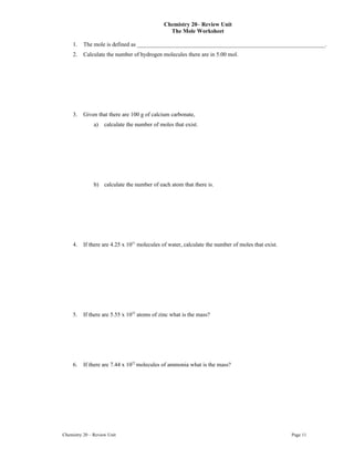Chem 20 Review Section 2 Worksheets | DOC