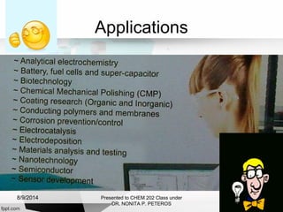 Applications
Presented to CHEM 202 Class under
DR. NONITA P. PETEROS
8/9/2014
 