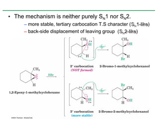 • The mechanism is neither purely SN1 nor SN2.
     – more stable, tertiary carbocation T.S character (SN1-like)
                                                           1-like
     – back-side displacement of leaving group (SN2-like)
                                                    2-like
 