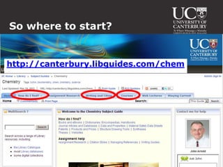 So where to start?


http://canterbury.libguides.com/chem
 
