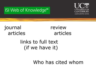 journal              review
  articles             articles
       links to full text
         (if we have it)


             Who has cited whom
 