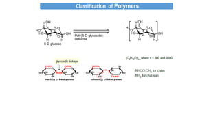 Classification of Polymers
O
H
HO
H
HO
H
H
OH
H
OH
OH
Poly(ß-D-glycoside):
cellulose
O
H
O
H
HO
H
H
OH
H
OH
OH
H
n
ß-D-glucose
 