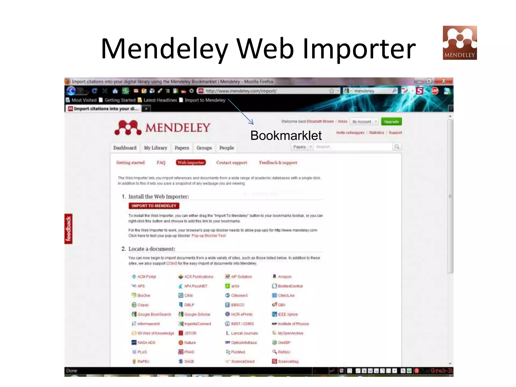 Mendeley Web ImporterBookmarklet