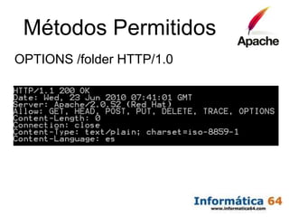 Métodos Permitidos
OPTIONS /folder HTTP/1.0
 