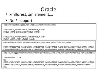 Oracle xmlforest, xmlelement,… No * support 