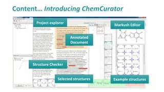 ChemCurator-closing the loop… 
Faster better R&D 
• 
Exploration at project outset 
• 
Communication during project to mor...