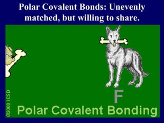 Polar Covalent Bonds: Unevenly
matched, but willing to share.
 