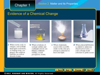 Section 2 Matter and Its Properties
    Chapter 1

Evidence of a Chemical Change
 