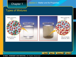 Section 2 Matter and Its Properties
    Chapter 1

Types of Mixtures
 