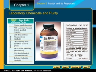 Section 2 Matter and Its Properties
   Chapter 1

Laboratory Chemicals and Purity
 