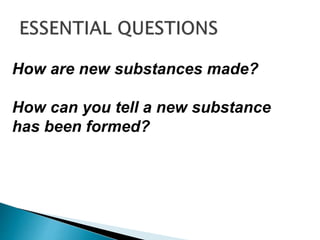 How are new substances made?
How can you tell a new substance
has been formed?
 