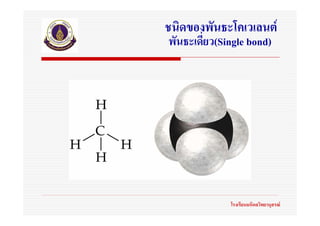 ชนิดของพันธะโคเวเลนต
พันธะเดียว(Single bond)
        ่




             โรงเรียนมหิดลวิทยานุสรณ
 