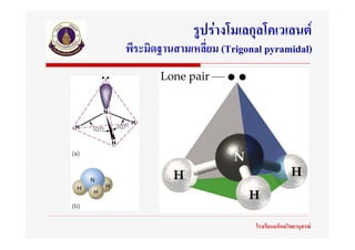 รูปรางโมเลกุลโคเวเลนต
พีระมิดฐานสามเหลี่ยม (Trigonal pyramidal)




                            โรงเรียนมหิดลวิทยานุสรณ
 