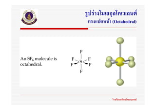 รูปรางโมเลกุลโคเวเลนต
 ทรงแปดหนา (Octahedral)




            โรงเรียนมหิดลวิทยานุสรณ
 