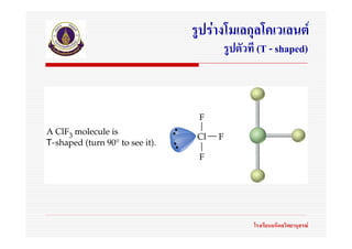 รูปรางโมเลกุลโคเวเลนต
      รูปตัวที (T - shaped)




             โรงเรียนมหิดลวิทยานุสรณ
 