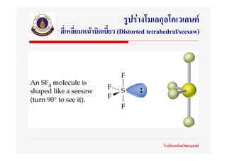 รูปรางโมเลกุลโคเวเลนต
สี่เหลี่ยมหนาบิดเบี้ยว (Distorted tetrahedral/seesaw)




                                        โรงเรียนมหิดลวิทยานุสรณ
 