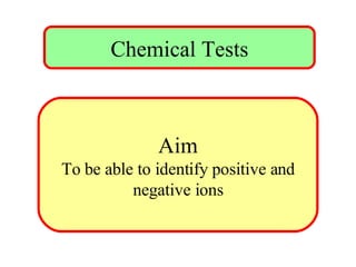 Chemical Tests Aim To be able to identify positive and negative ions 