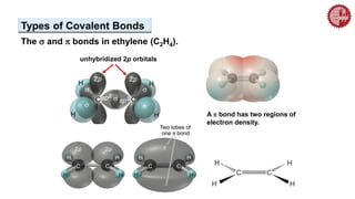 The s and p bonds in ethylene (C2H4).
A p bond has two regions of
electron density.
unhybridized 2p orbitals
Types of Covalent Bonds
 