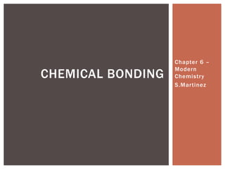 Chapter 6 –
                   Modern
CHEMICAL BONDING   Chemistry
                   S.Martinez
 