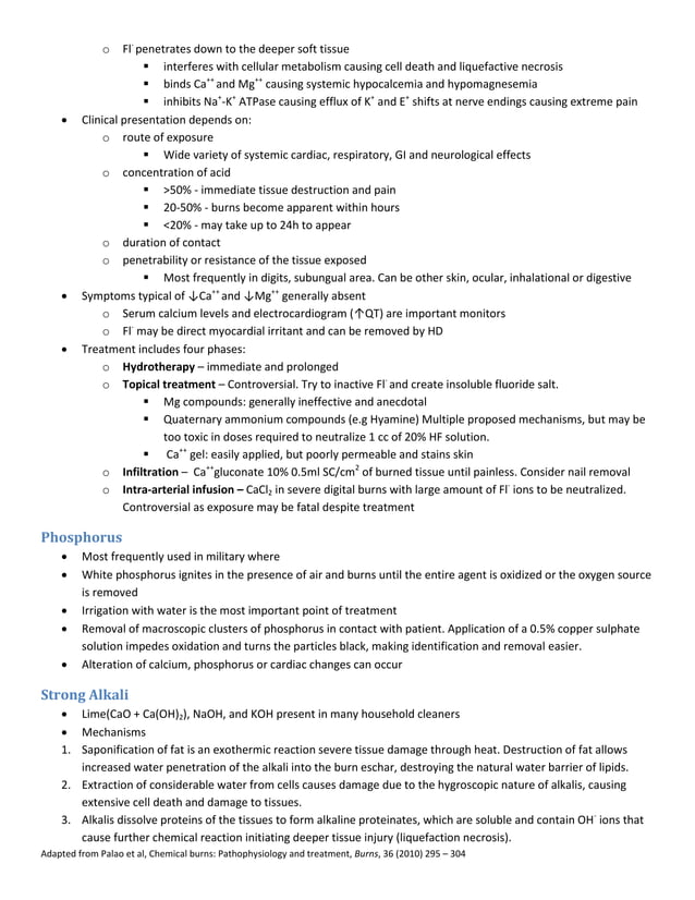 Chemical burns pathophysiology and treatment handout PDF