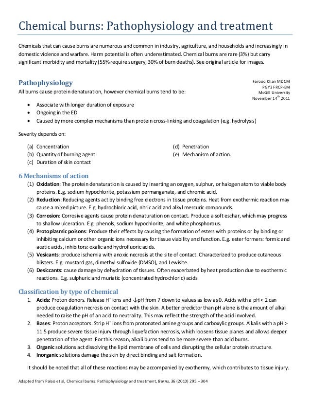 Chemical burns pathophysiology and treatment handout