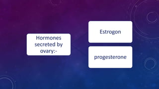 Hormones
secreted by
ovary:-
Estrogon
progesterone
 