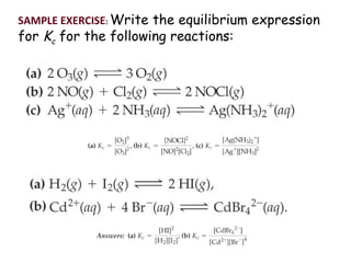 SAMPLE EXERCISE: Write the equilibrium expression
for Kc for the following reactions:
 