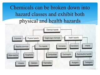 Chemicals can be broken down into
hazard classes and exhibit both
physical and health hazards
 