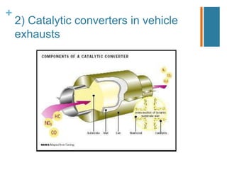 +
2) Catalytic converters in vehicle
exhausts
 