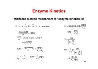 Enzyme Kinetics
Michaelis-Menten mechanism for enzyme kinetics is:
85
 
